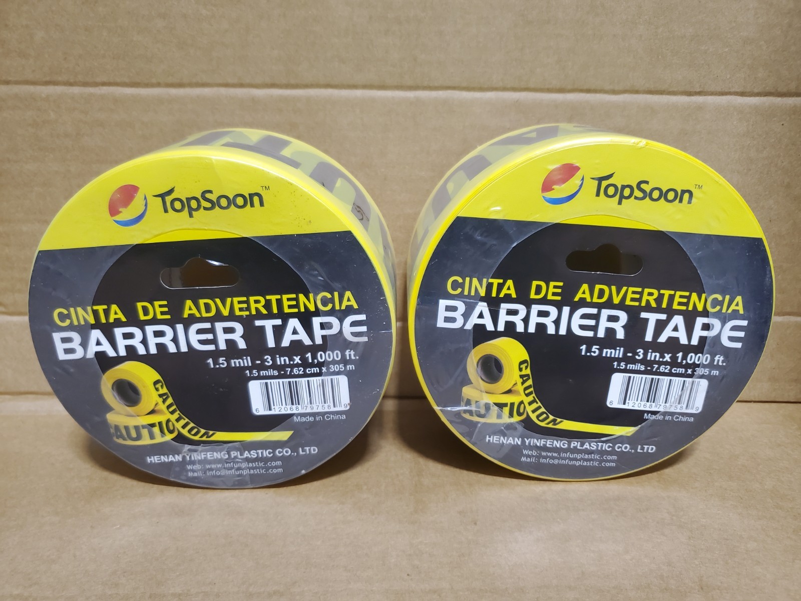 (2 Rolls) 3 in. x 1000 ft. 1.5 mil Caution/Cuidado Standard Barricade Tape