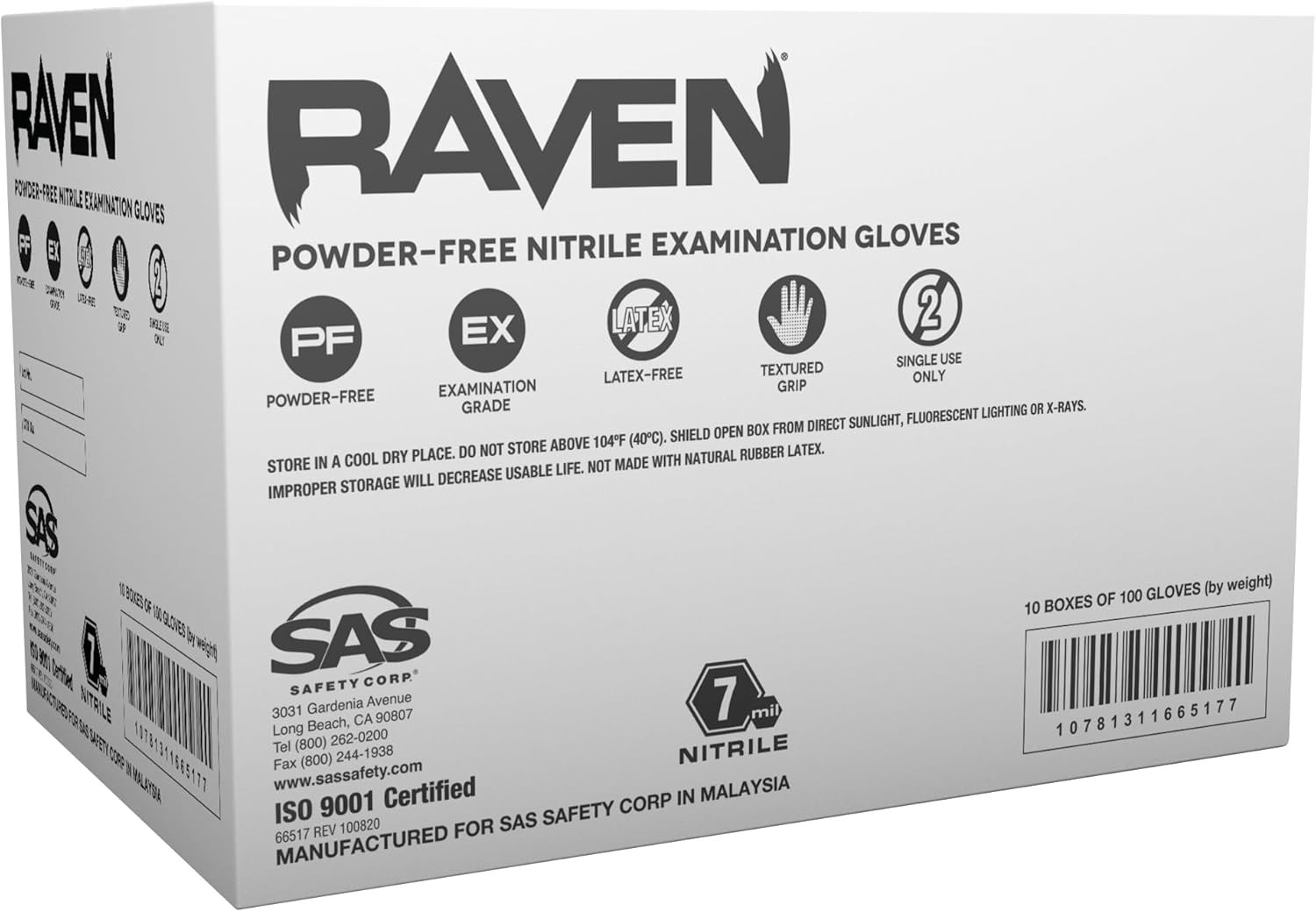 Raven Powder Free Nitrile Disposable Gloves – 10 Boxes / Large (Pack of 100)