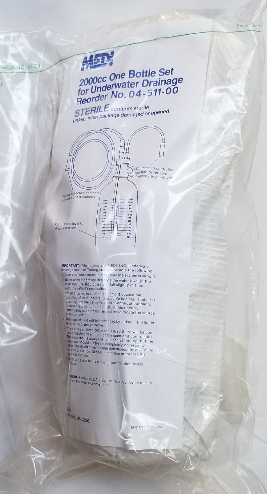 Medi 2000cc One Bottle Set for Underwater Drainage 04-511-00