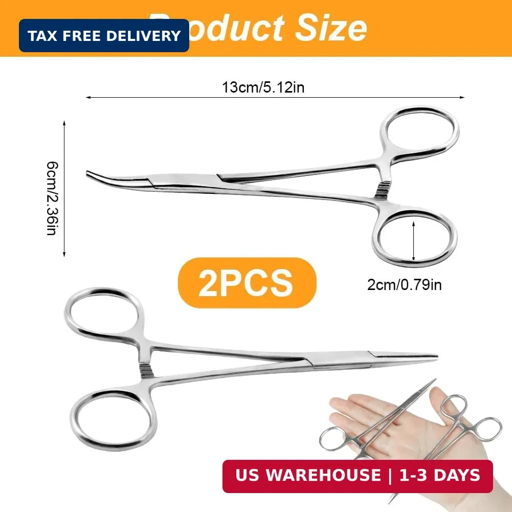 Ainiv 2 Piece Hemostat Curved and Straight Stainless Steel Self-Locking Fishing