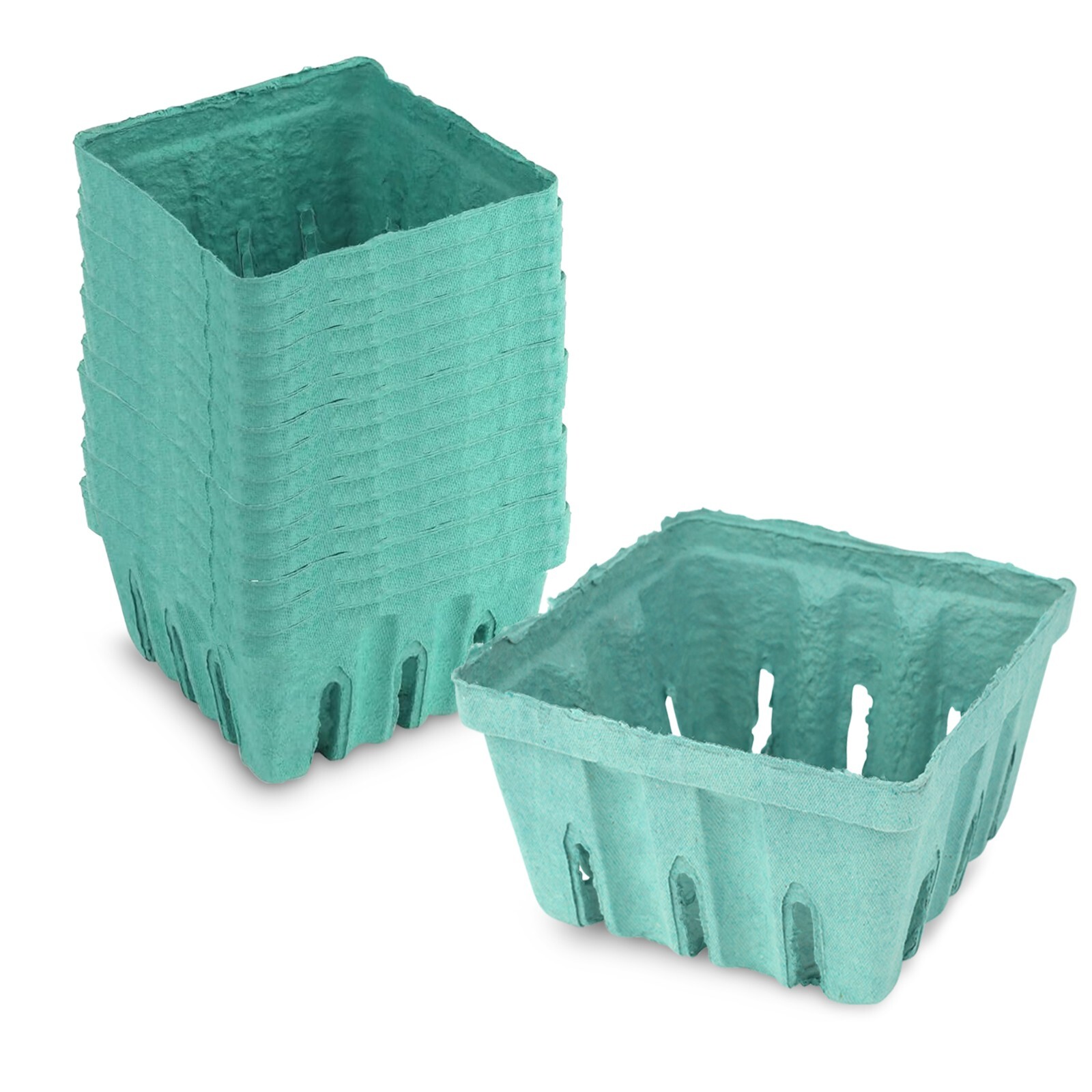 MT Products 1 Quart Green Pulp Vented Berry Produce Basket – Pack of 15