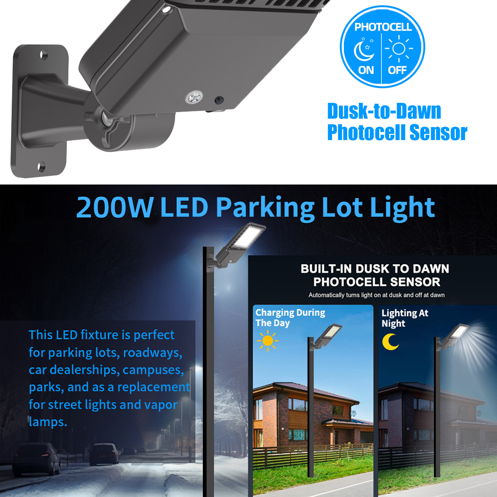 5 Years warranty IP65 parking lot 200w Roadway led shoebox & street Pole Fixture