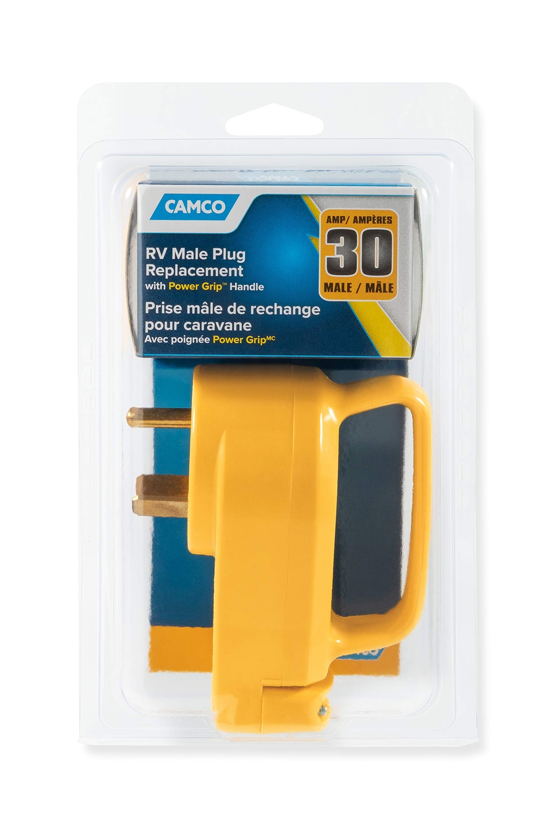 Camco 30 Amp RV Male Replacement Plug with Power Grip Handle ETL Listed