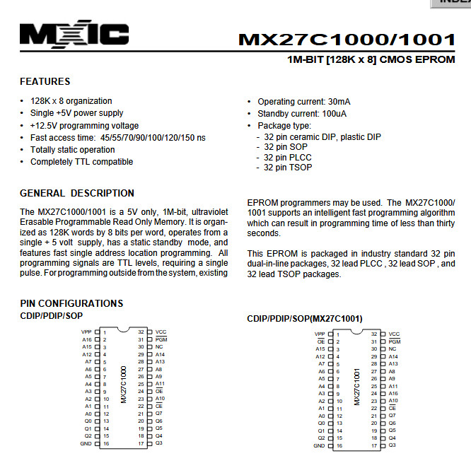 QTY (5) MX27C1000DC-90 MACRONIX 32 PIN CERAMIC DIP 1M EPROMS CLEANED & ERASED