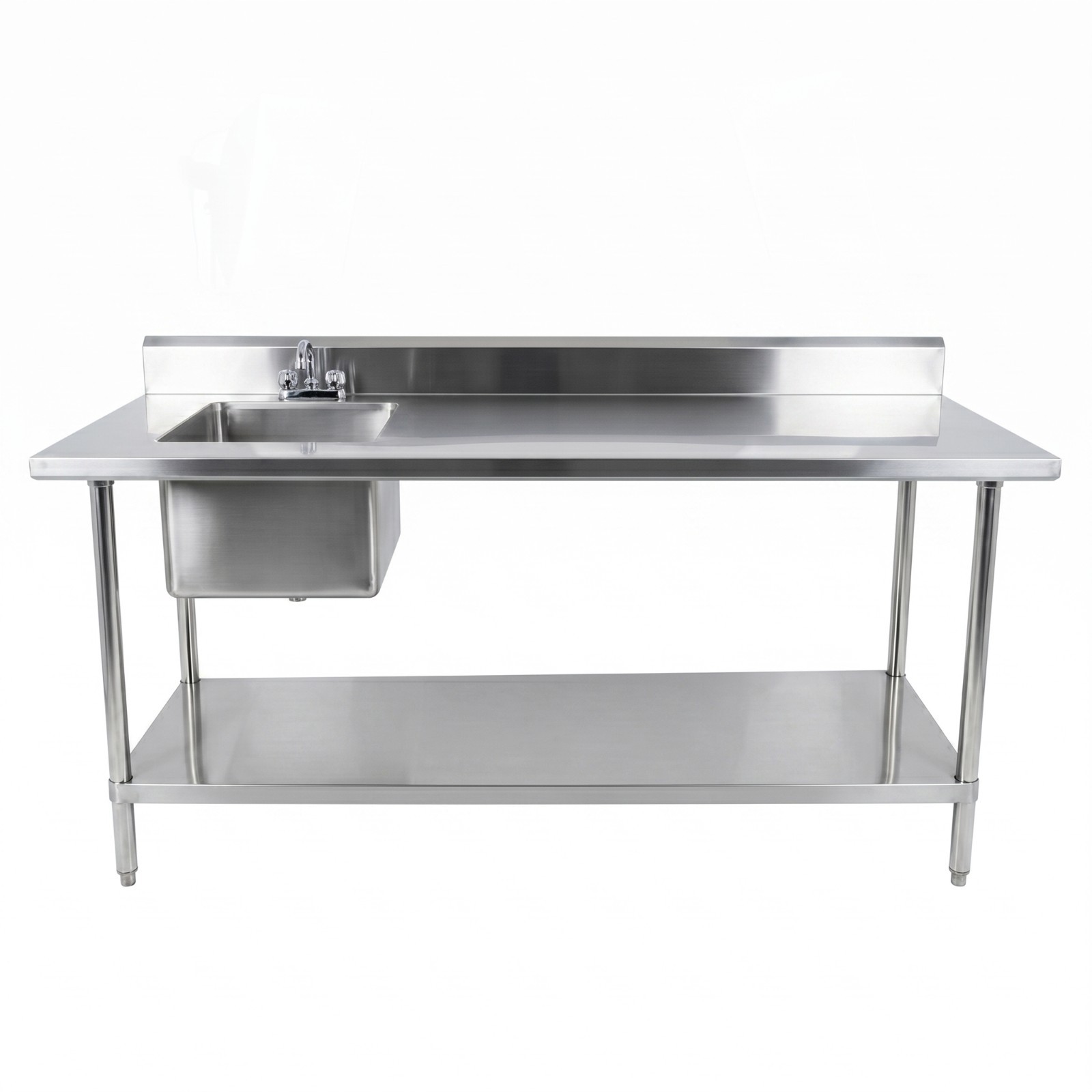 30 in. x 72 in. Stainless Steel Work Table with Built-in Left Sink and Faucet