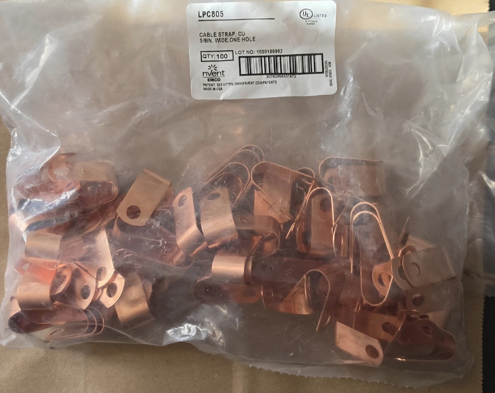Erico LPC805 Bag With 100 5/8″ Copper Cable Strap.