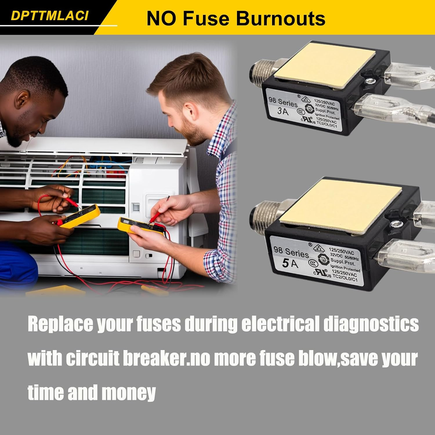 2Pack Circuit Breakers- 3A/5A Resettable Fuse Kit Professional HVAC Tool Circuit