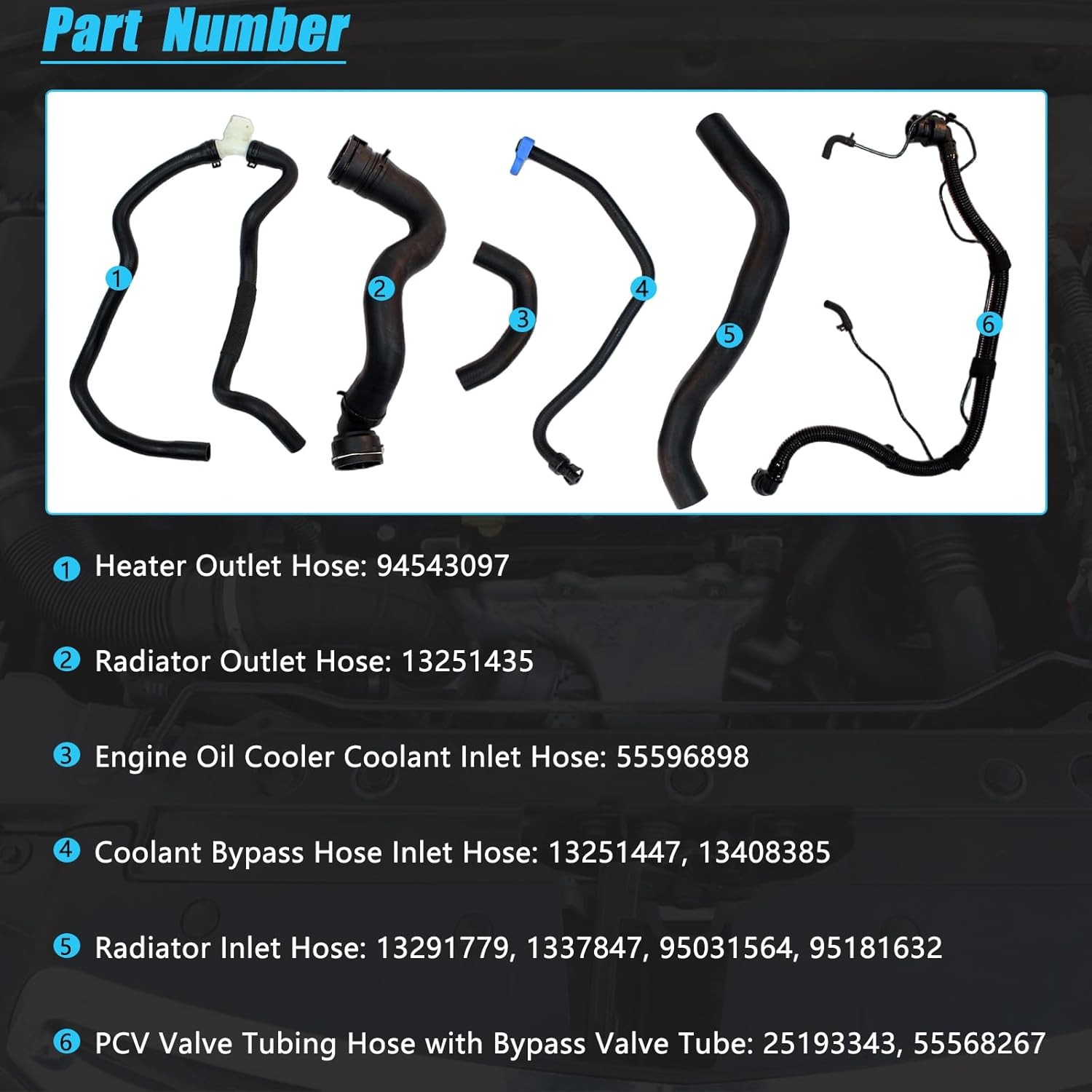 6 PCS Engine Radiator Coolant & Heater Hose, PCV Pipe, Coolant Inlet & Outlet Pi
