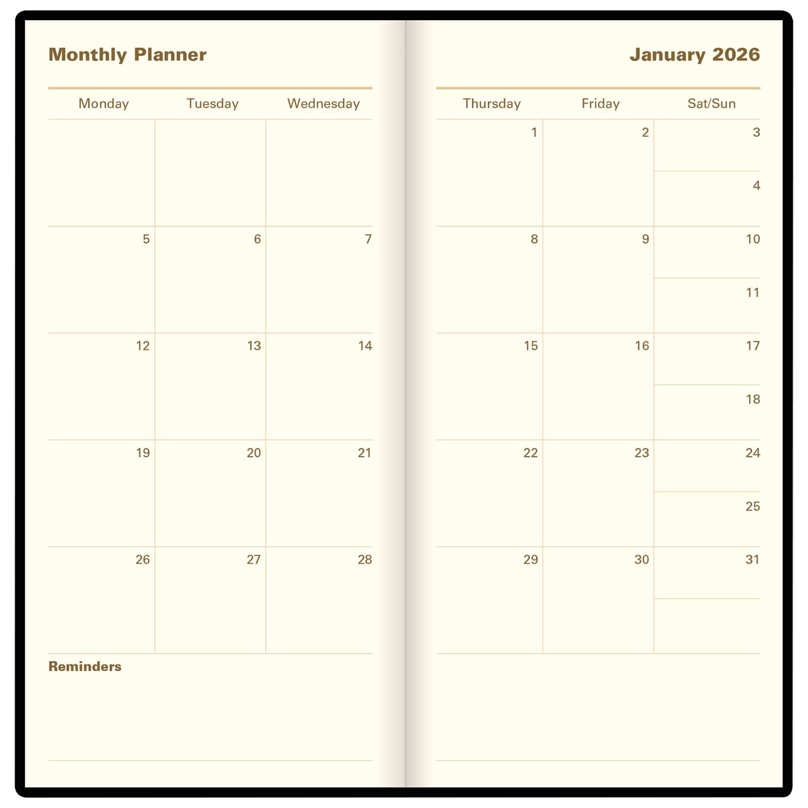 2026 Letts 38SU, C38SUBK Week to View Diary, Upright Format, 6-5/8 x 3-1/4″