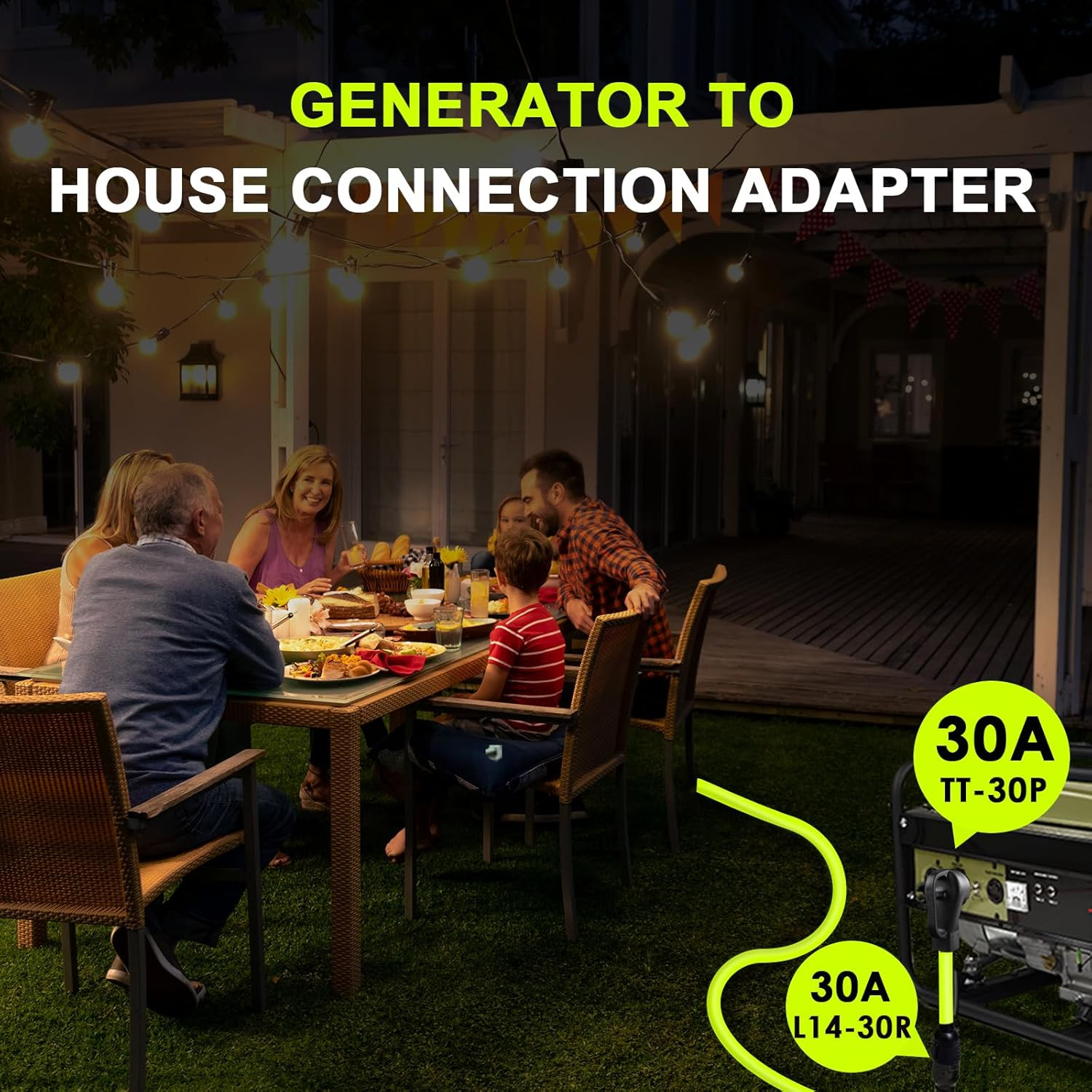 NEMA TT-30P to L14-30R Generator Adapter Cord, 30 Amp 3 Prong to 4 Prong Generat