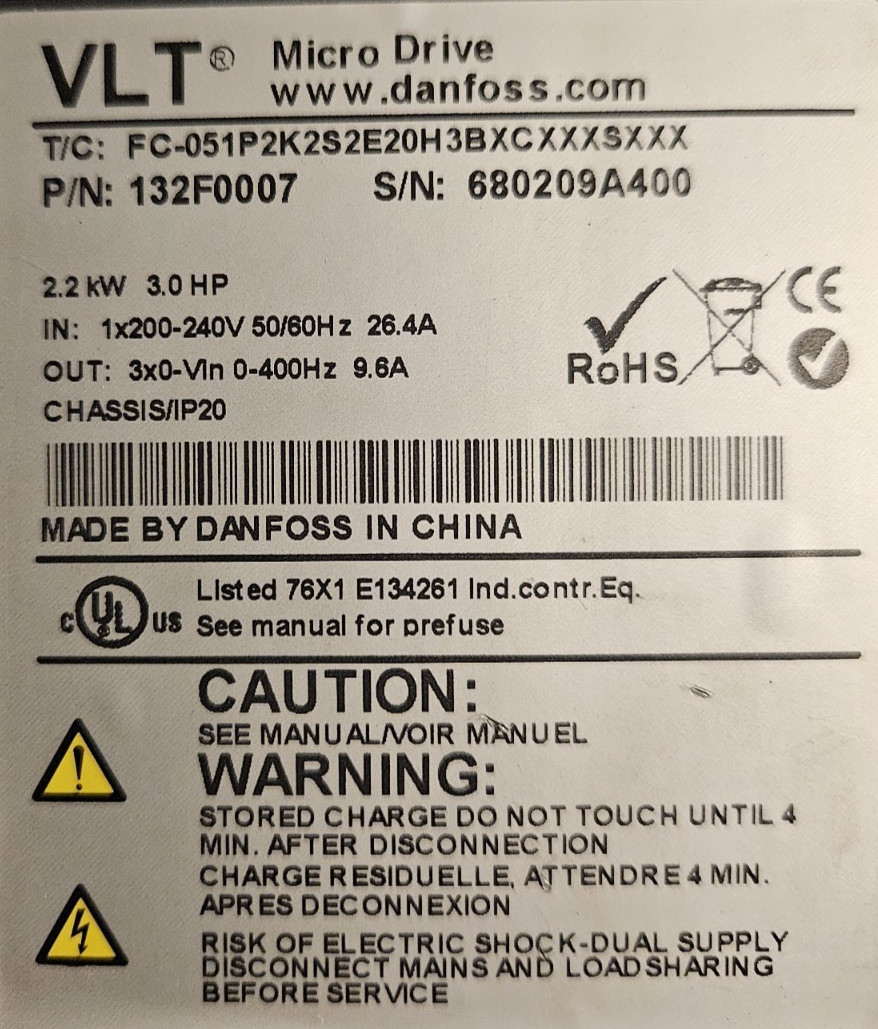 Danfoss VLT FC51 Inverter/Micro Drive Single Phase Input W/out Control Panel