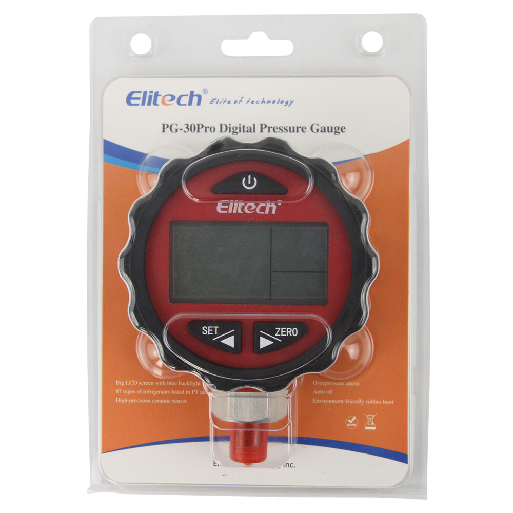 Elitech PG-30Pro Red Refrigeration HVAC Digital Pressure Gauge 87+ Refrigerants