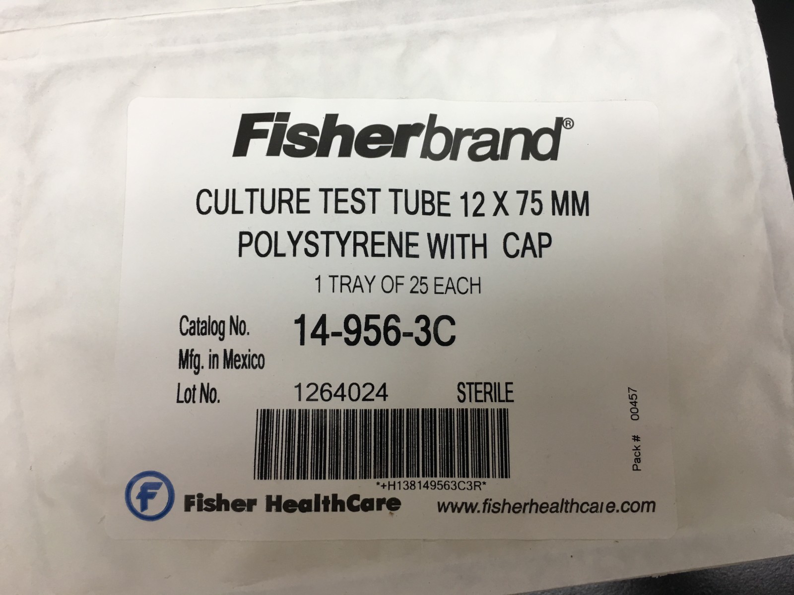 Fisherbrand Cat No 14-956-3C Sterile Plastic Culture Tubes With Cap Lot 12 PKS
