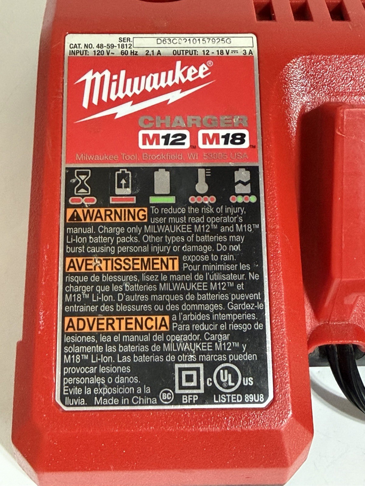 Milwaukee Genuine M18 M12 volt Lithium Charger 48-59-1812