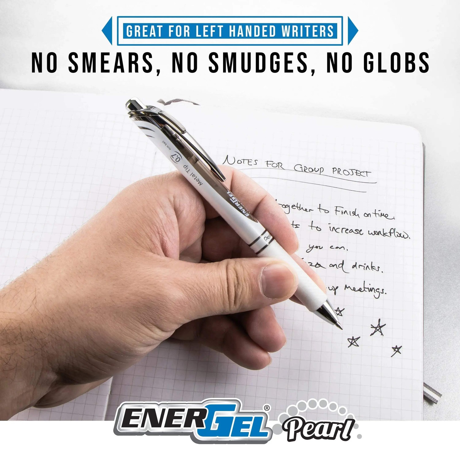Pentel EnerGel RTX Pearl Liquid Gel Pen, (0.5mm) Needle Tip, Fine Line, Black an
