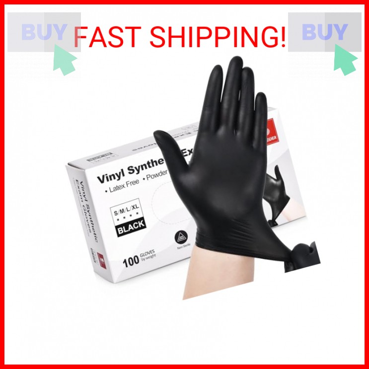 Schneider Black Vinyl Synthetic Exam Gloves, 4 Mil, Small, Disposable Gloves Lat