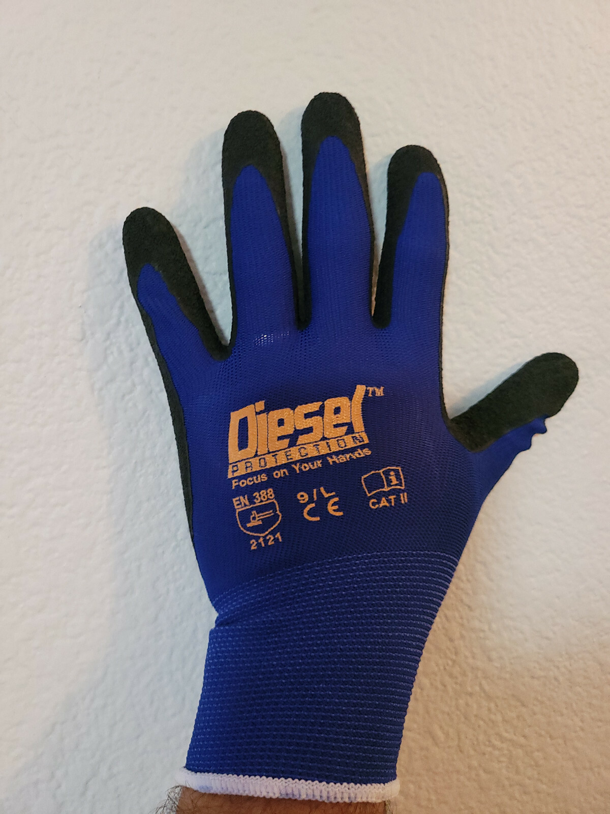 Diesel 12 Pair Blue Safety Gloves Latex Coated Grip