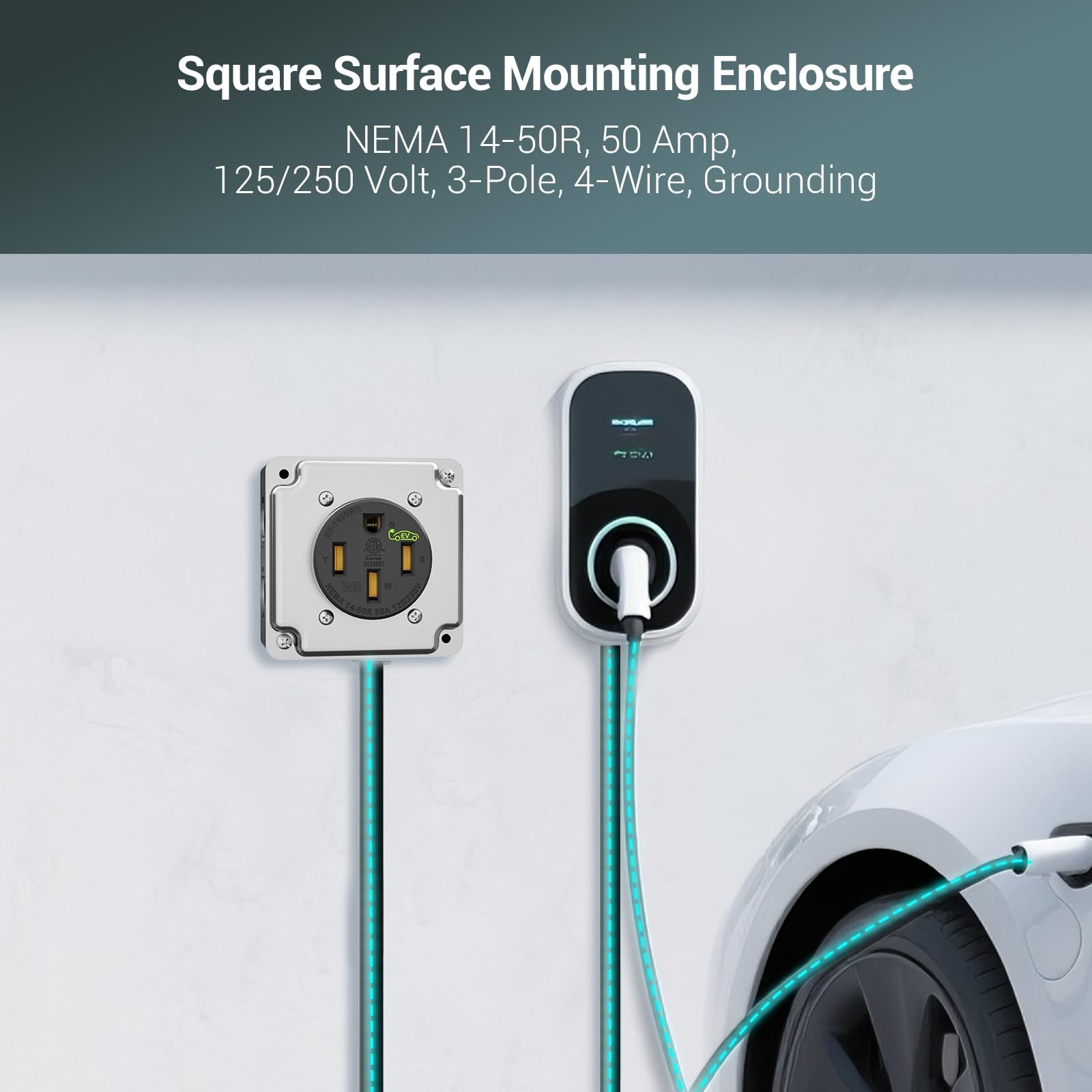 Nema 14-50 EV Outlet with Surface Mount Box Kit, Weather Resistant 50 amp EV …