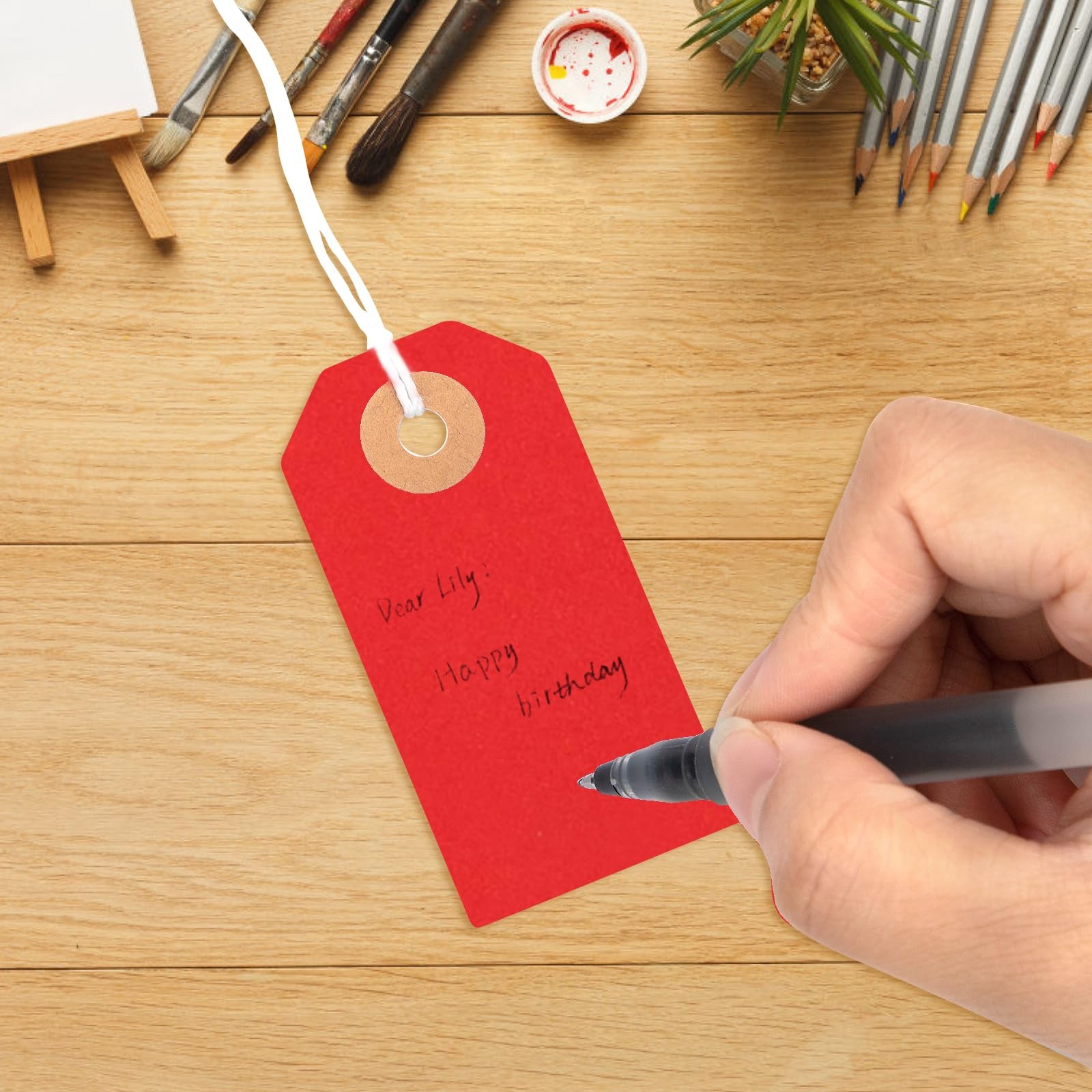 150 PCS 2 3/4 x 1 3/8 Inch Red Colored Blank Manila Shipping Tags With String