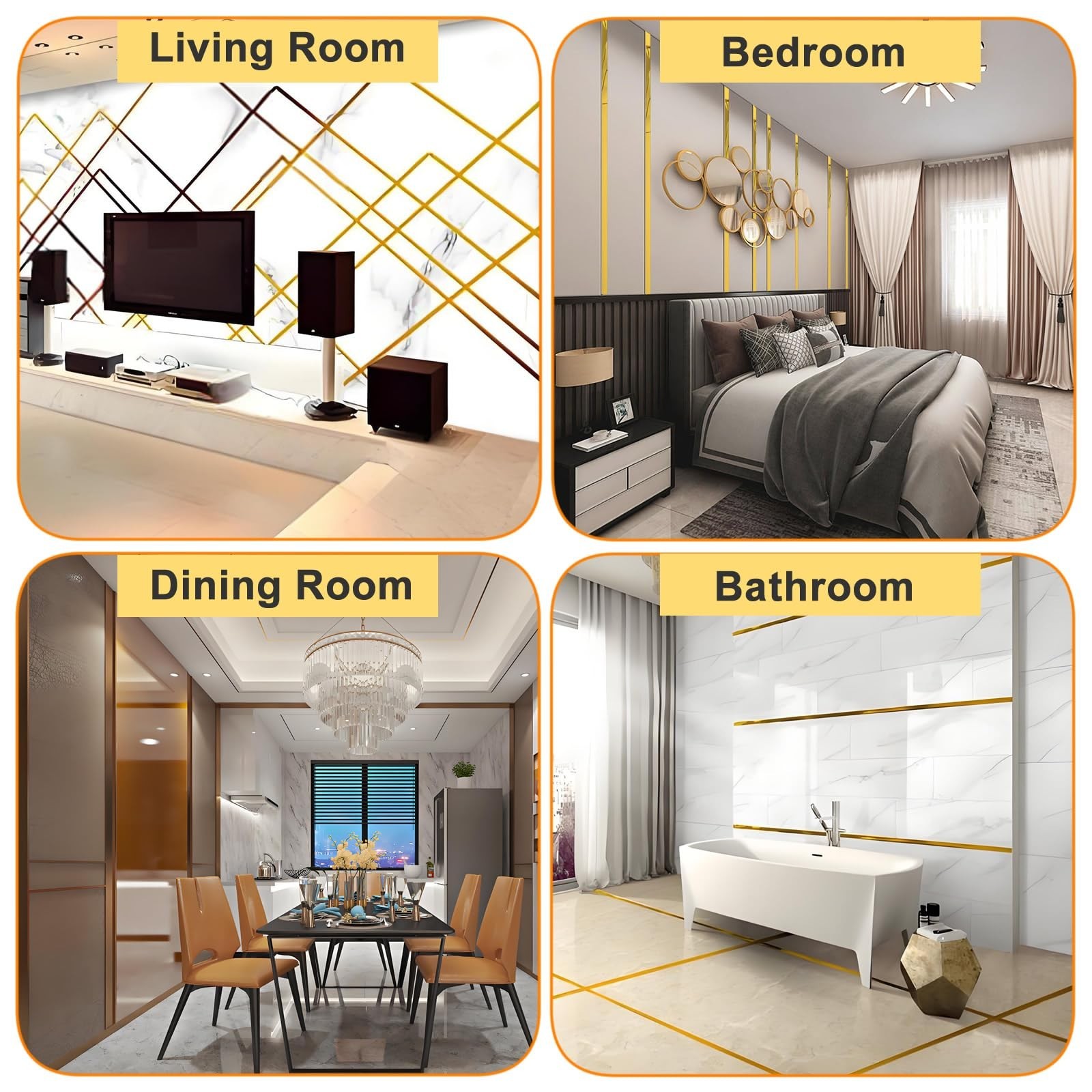 Shiny Metallic Gold Molding Trim (16.4ft x 0.4inch) Peel and Stick Trim with …