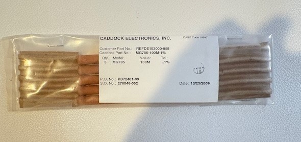 Caddock MG785-100M-1% Lot of 5, High Voltage Resistor, 20 kV, 100Mohm, 10W, 1%