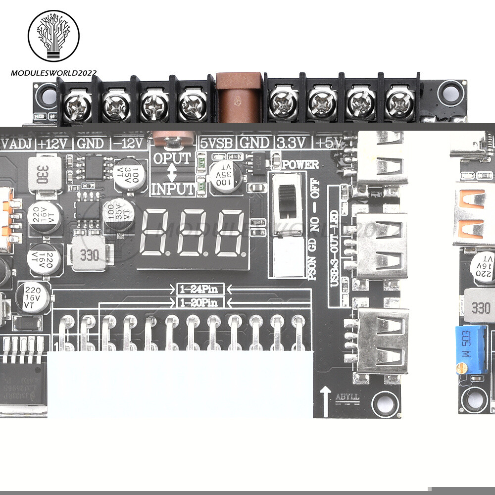 20/24 Pin ATX Power Adapter Board Power Supply Module Adapter Adjustable Voltage