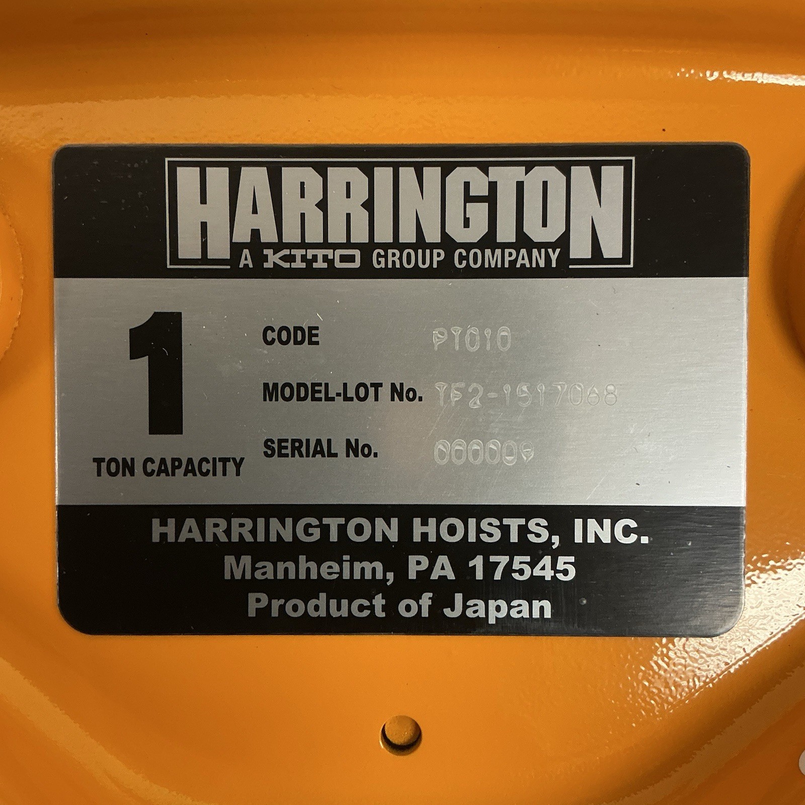 HARRINGTON PTF2010 Trolley 2000lb Load Cap 2 9/32″–5″ Beam