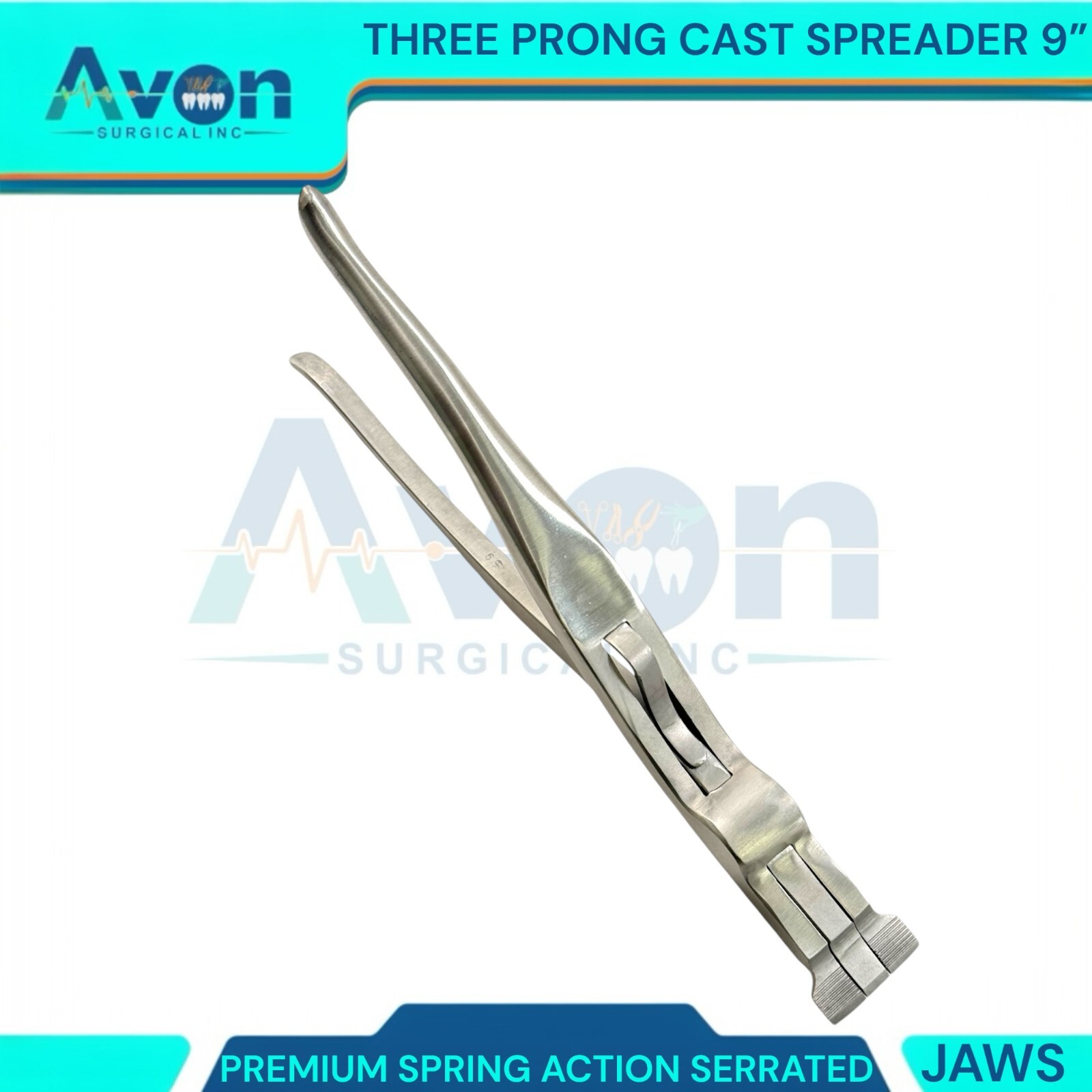 9in Cast Spreading Removing Pliers, 3-Prong Serrated, Spring-Action,German Steel
