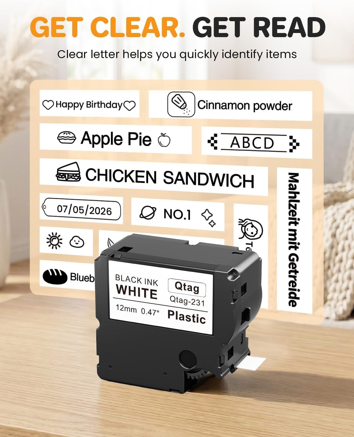Fits Brother Btag Label Maker Tape 12mm 0.47 White Btag-231,PTouch PT-N10 PT-N20