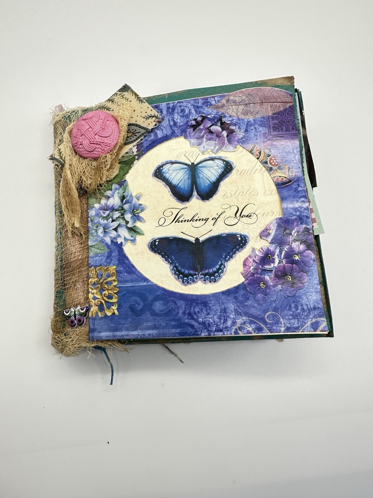 Hand Made Junk Journal 6×5 Thinking Of You Themed Medium Is Brown Paper Bags