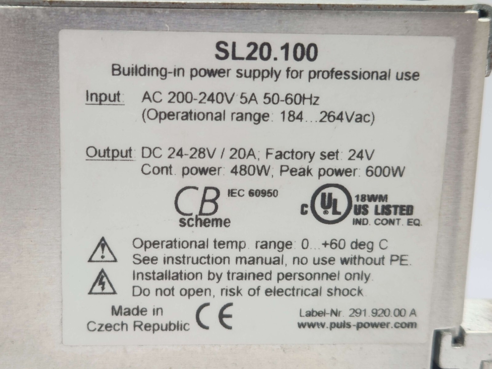 PULS SL20.100 POWER SUPPLY