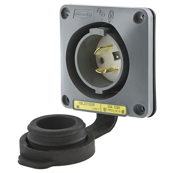 Hubbell Watertight Flanged Locking Inlet L5-20P 20A 125V 2 Pole Flush Mount