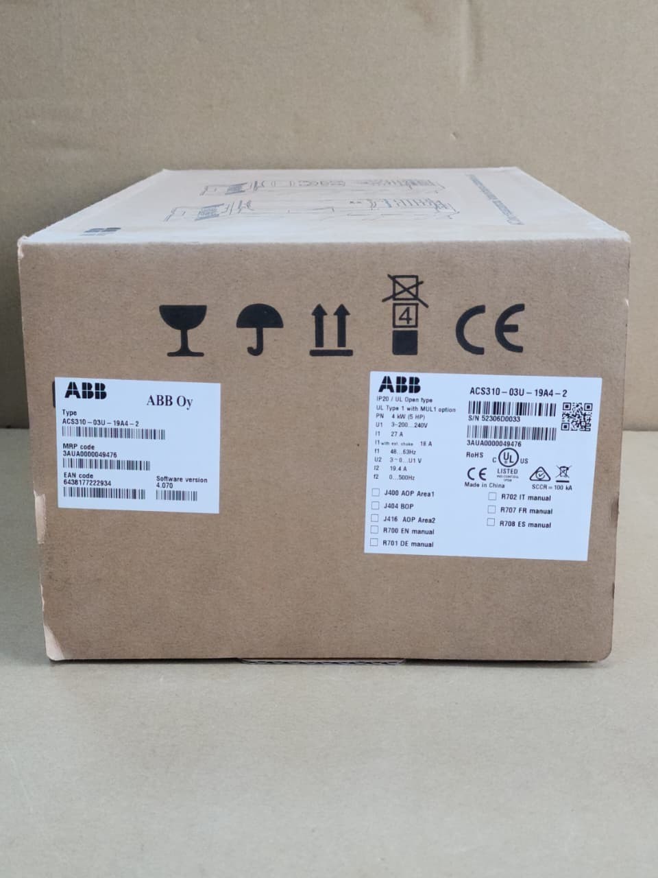ABB ACS310-03U-19A4-2 Frequency Converter 5 HP 200-240V 3-Phase PID Control
