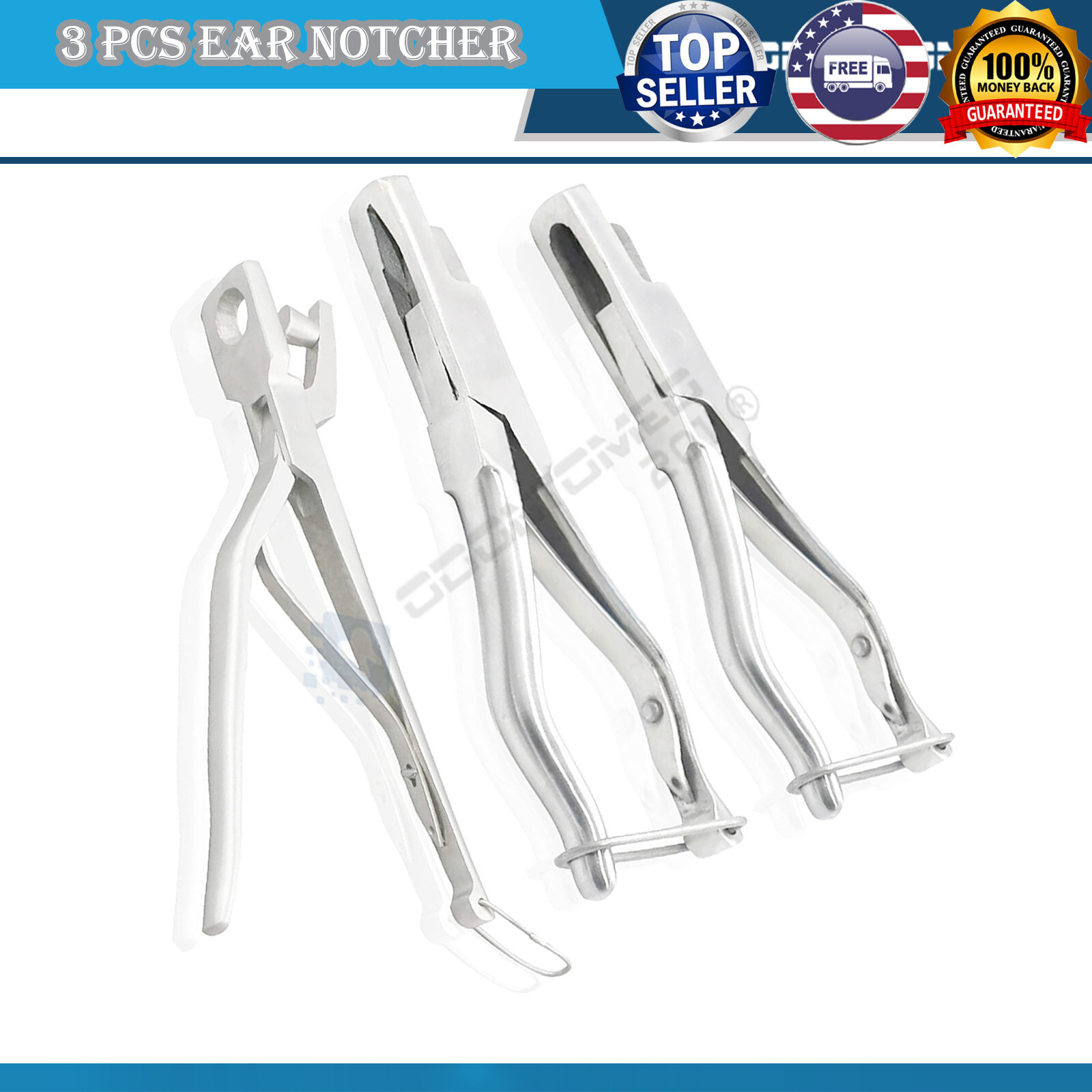 3 PC PREMIUM BULL EAR NOTCHER U V O SHAPE SHEEP GOAT COW BUFFALO HORSE DOG ODM