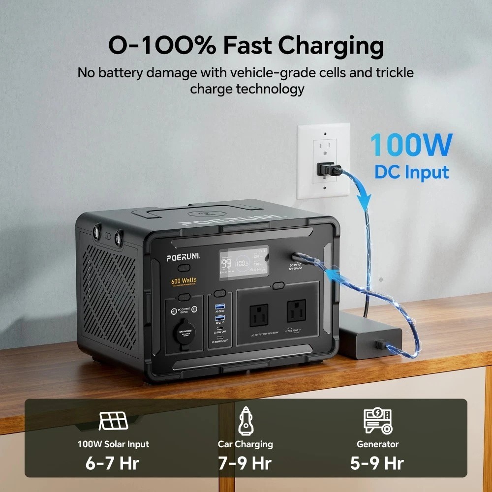 600W 519Wh Portable Power Station Solar Charger Generator Back Up RV Camping