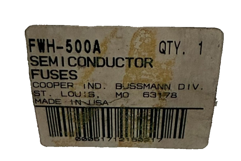 NEW LOT OF 2 BUSSMANN FWH-500A HIGH SPEED SEMICONDUCTOR FUSE 500A 500V FWH500A