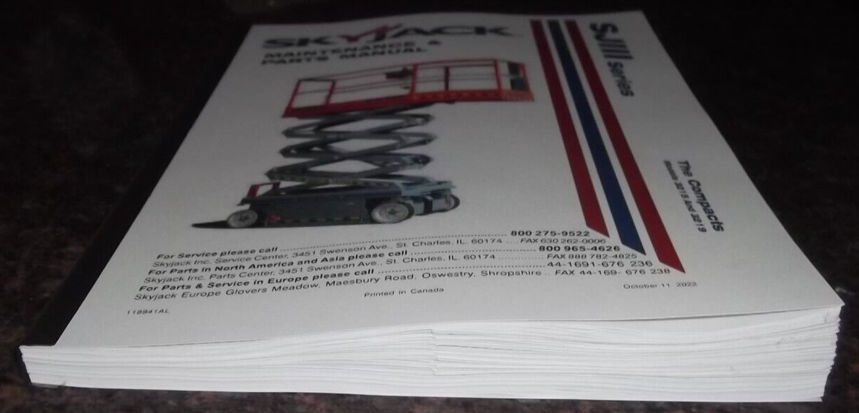 SKYJACK SJ111 3215 3219 SCISSOR LIFT SERVICE MAINTENANCE & PARTS MANUAL BOOK