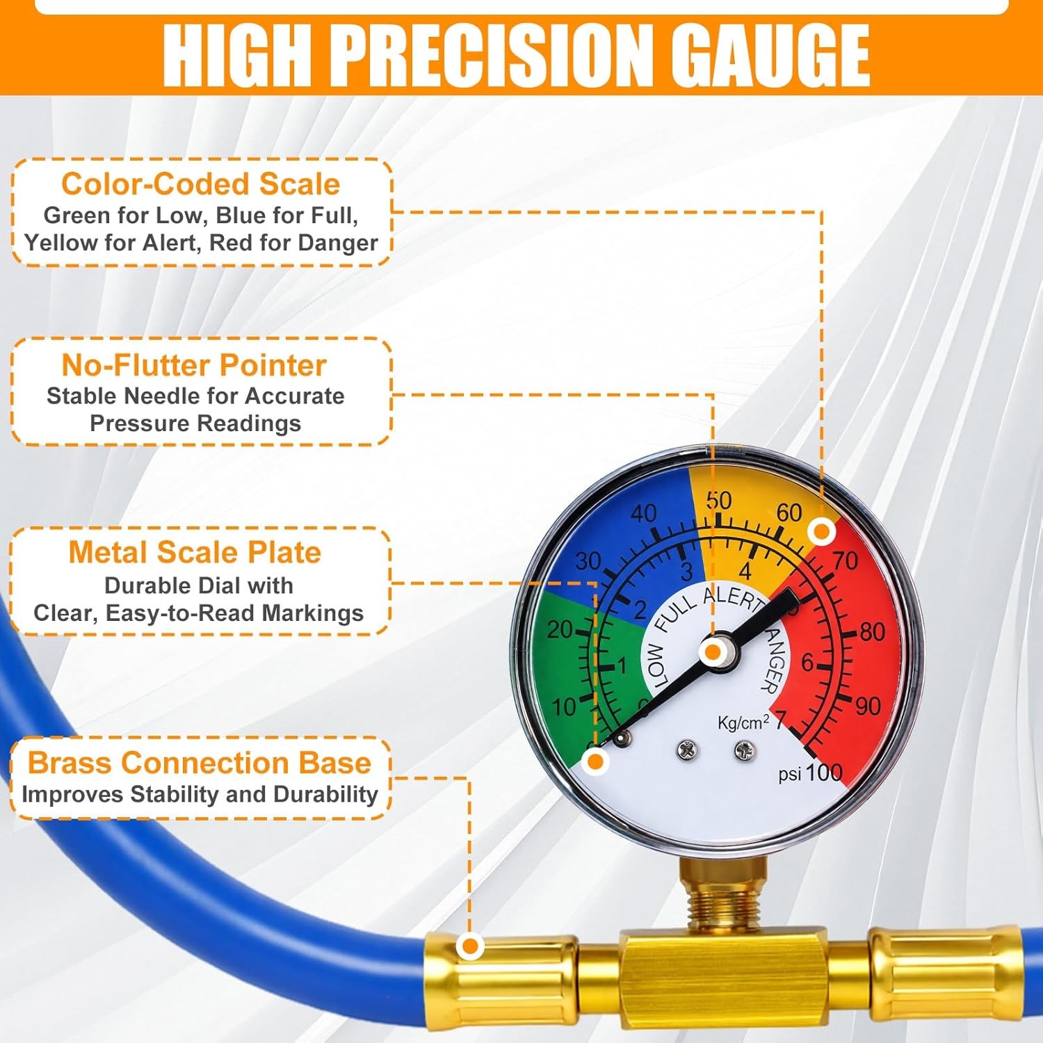 R134A Car AC Refrigerant Charge Hose Kit Recharge Hose with Gauge,1/2” Can Tap