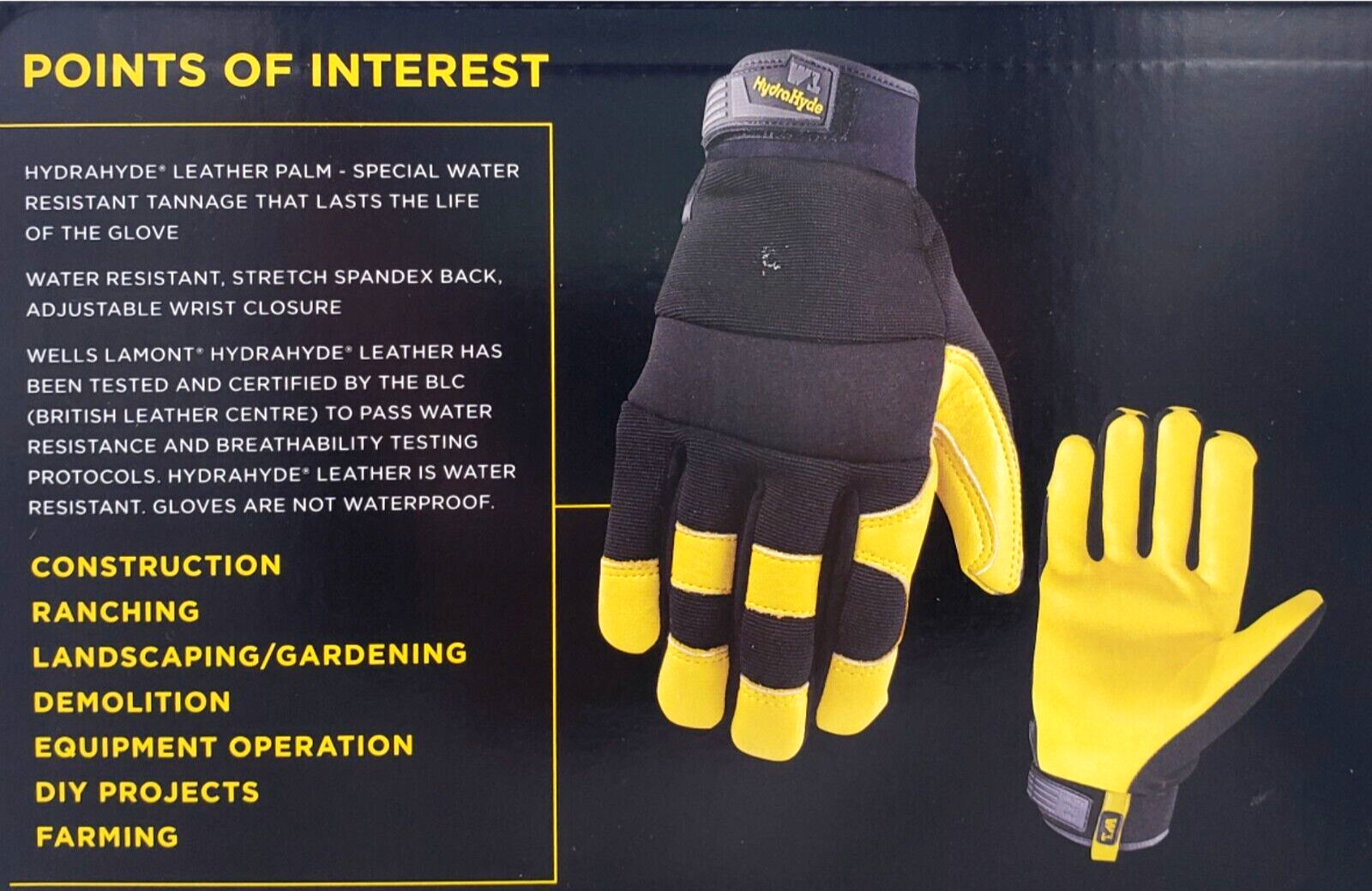WELLS LAMONT HydraHyde LEATHER WORK GLOVES Breathable Water Resistant (medium)