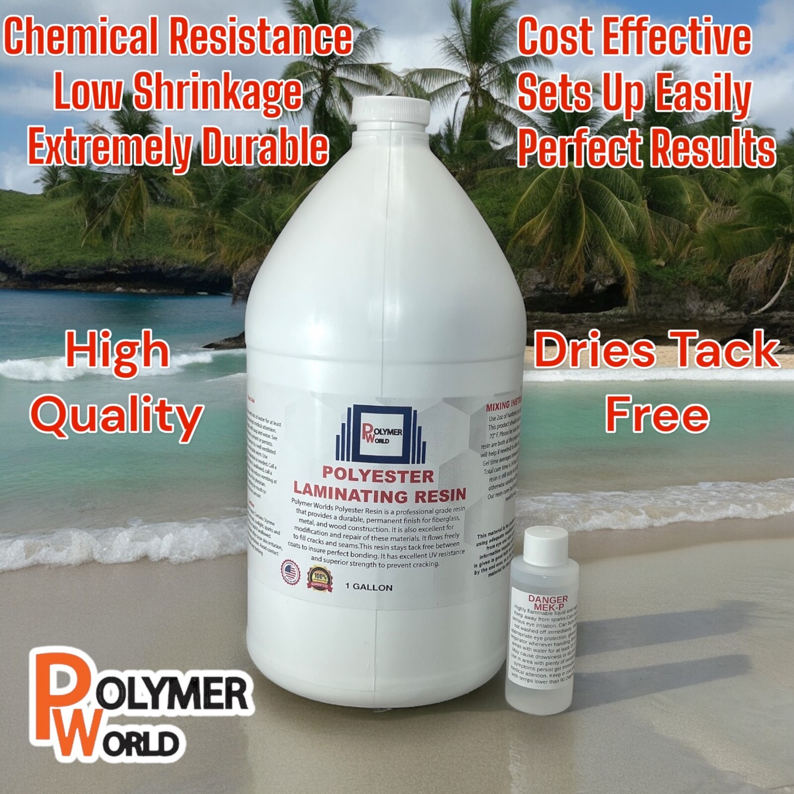 Polymer World Polyester Resin 4 Gallons For Boats RV’s Canoes Fiberglass Autos