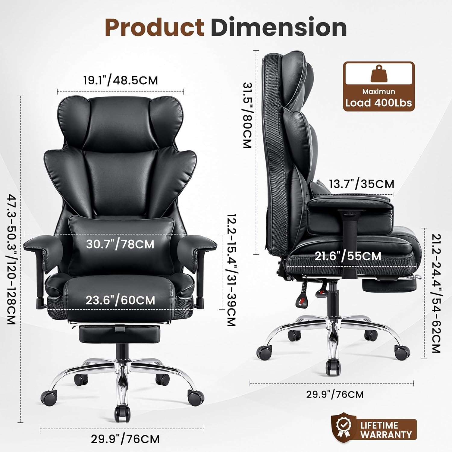 Big and Tall Office Chair – Heavy Duty 400 LBS Executive Chair with Lumbar Su…