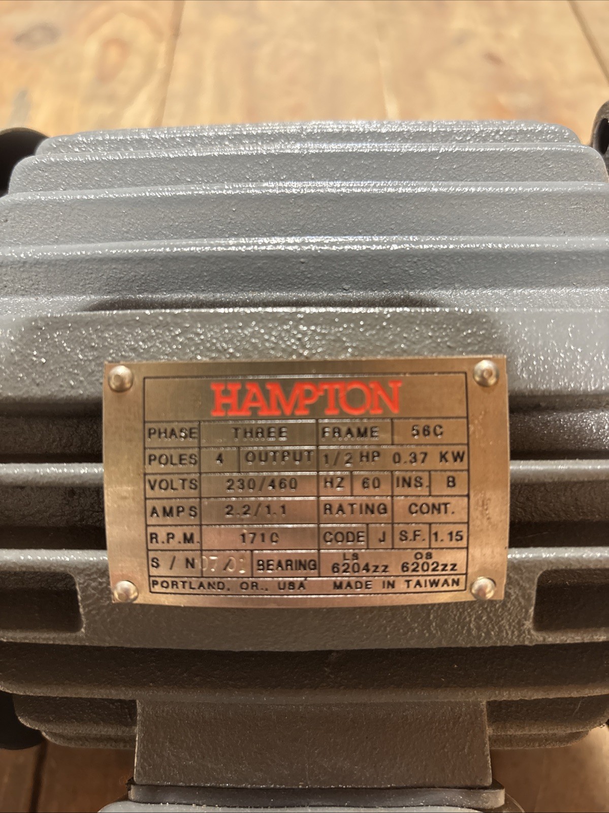 Hampton 56C, 0.5HP, 3 Ph, 230/460V, 1710 RPM