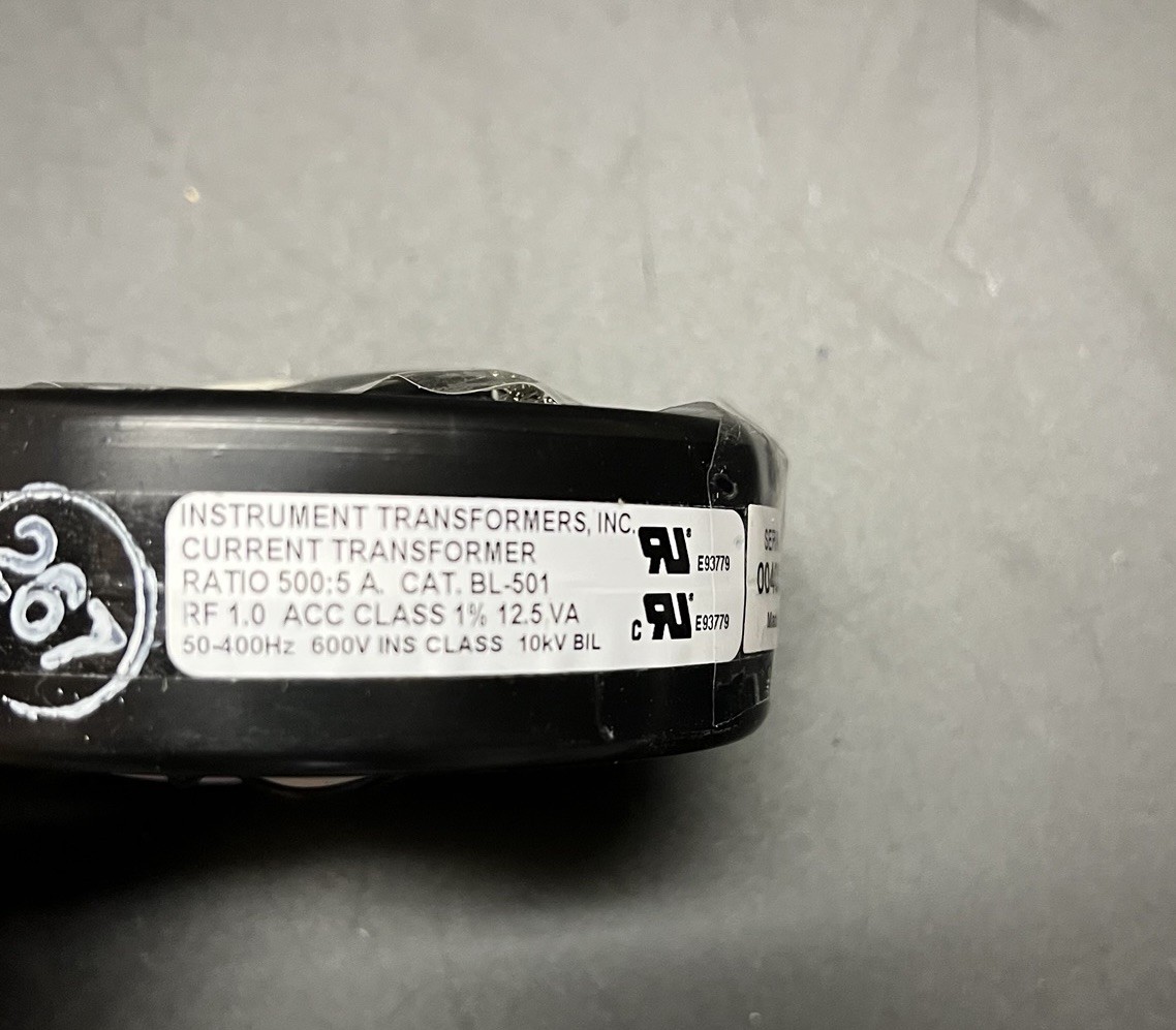 New Instrument Transformer Inc. BL-501 Current Transformer 50-400Hz 600V