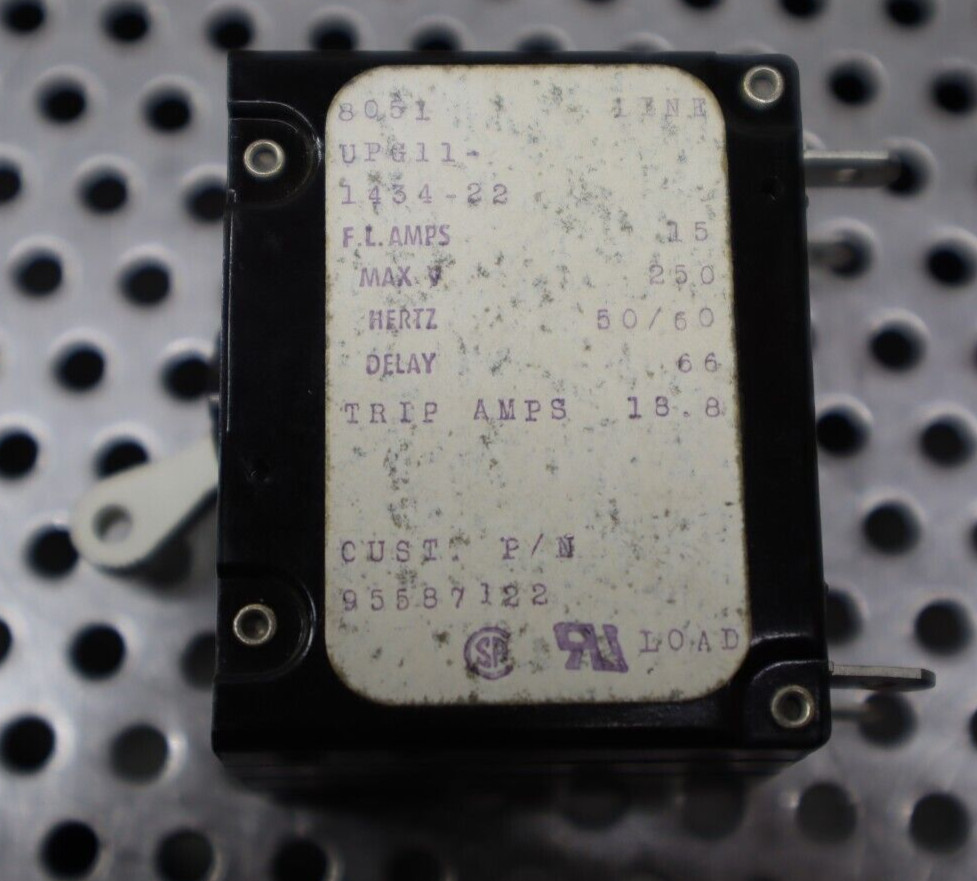 Airpax UPG11-1434-122 15A 18.8A Trip 250V 50/60Hz Circuit Breakers New Old Stock