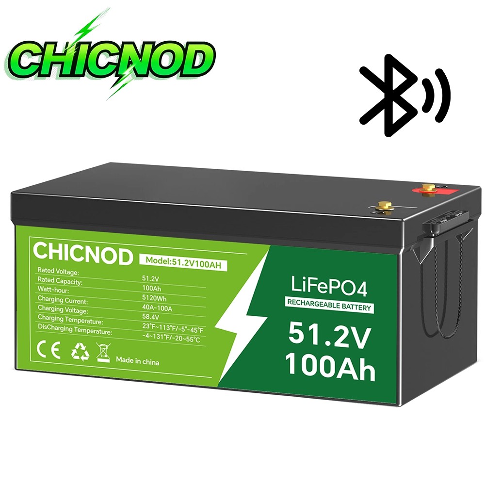 Bluetooth LiFePO4 Battery 51.2V 100Ah Golf Car Solar RV Backup Power BMS CHICNOD