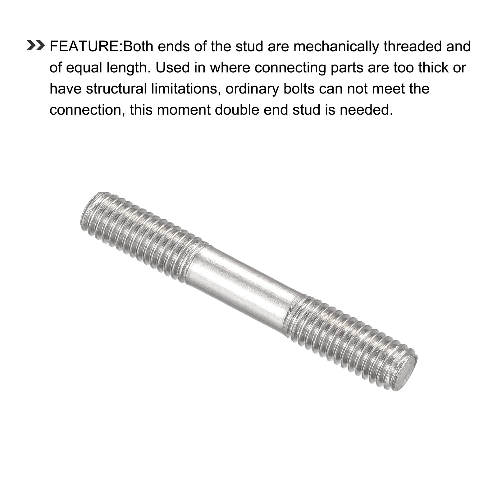 METALLIXITY Double Ended Stud Screws (M5 Thread 40mm Length) M5x40mm, Silver