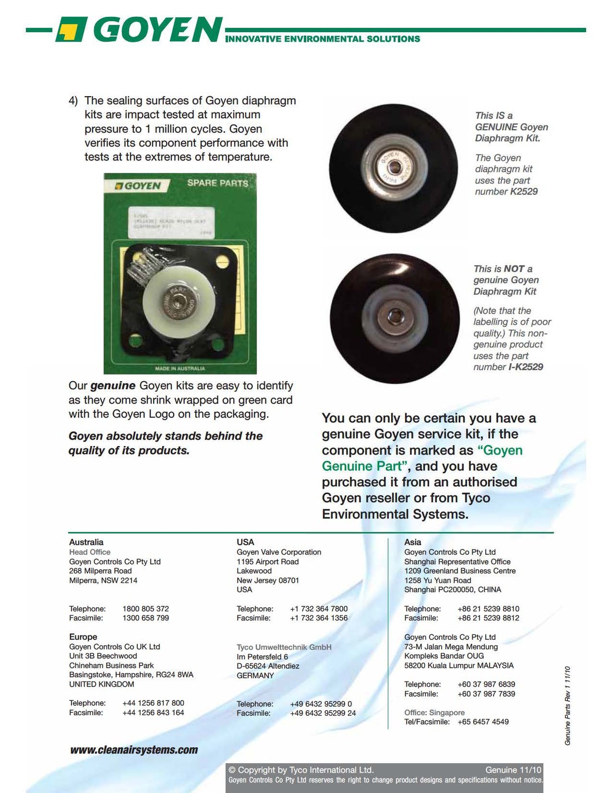 Goyen Valve Repair Kit K2529, AD3193101, Qty 4