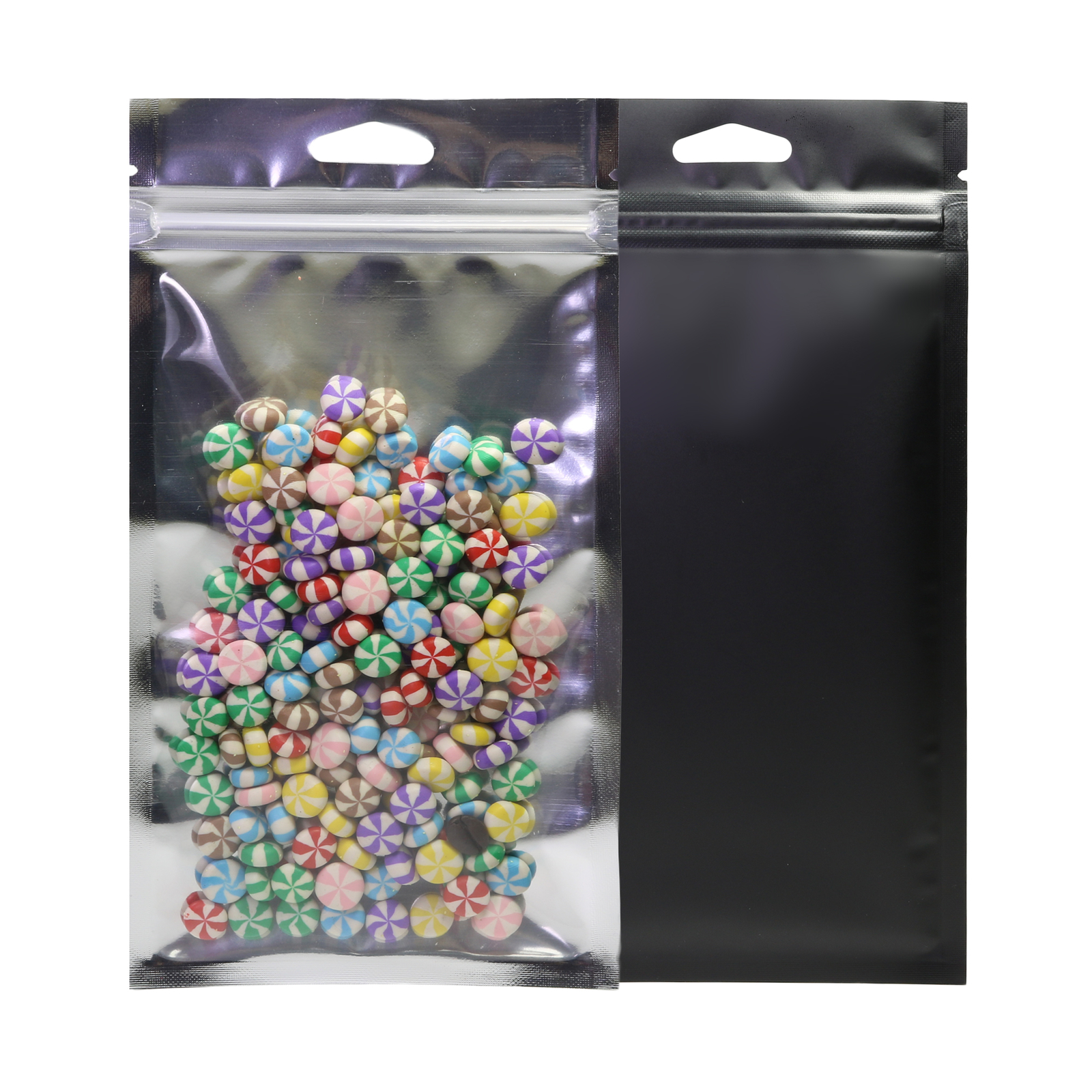 100x Gloss Clear Front & Matte Black Back Zip Bags w/ Hang Hole 9x16cm 3.5x6in