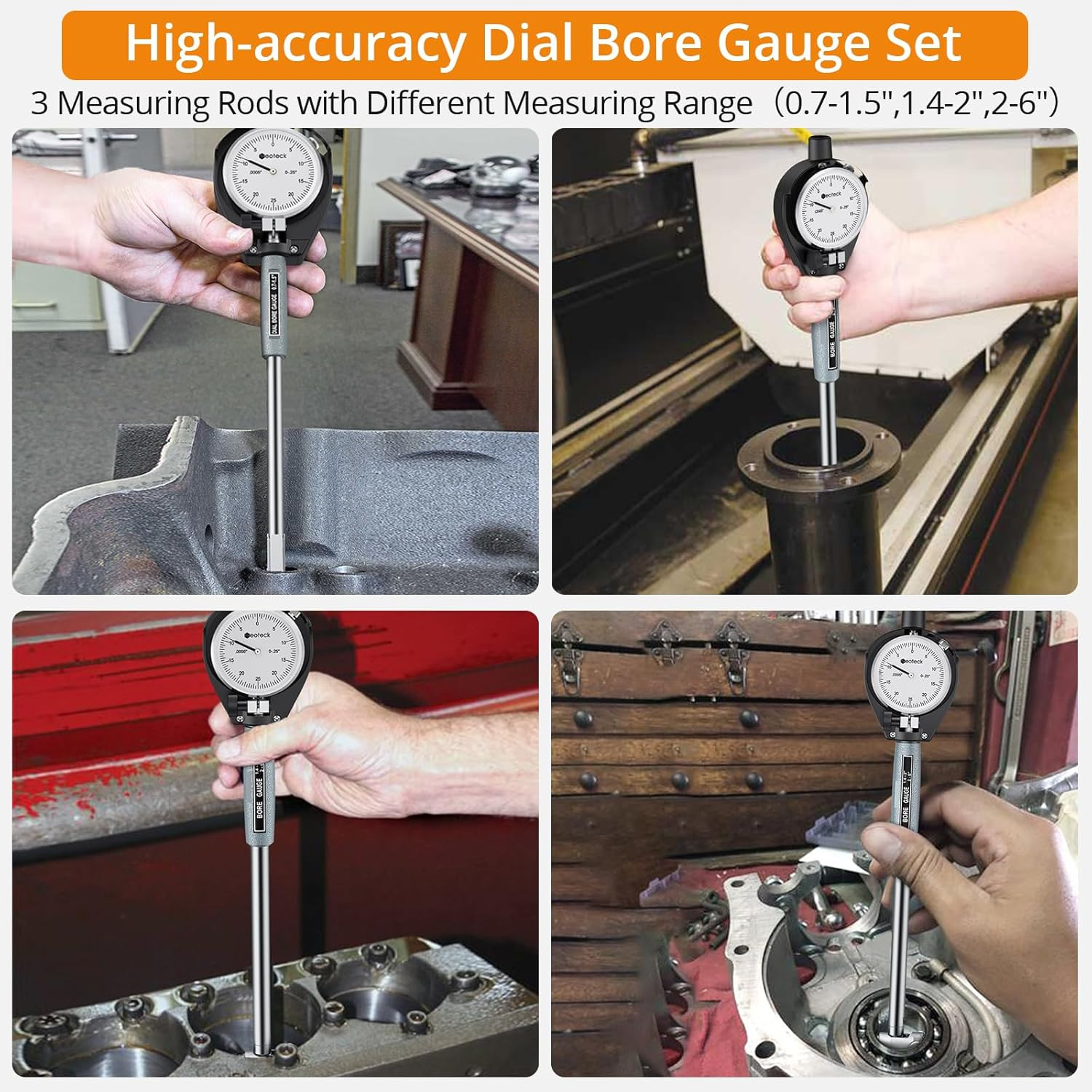 Dial Bore Gauge with 0.7″-6″/0.0005″ Measuring Range and 6″ Measuring Depth Dial