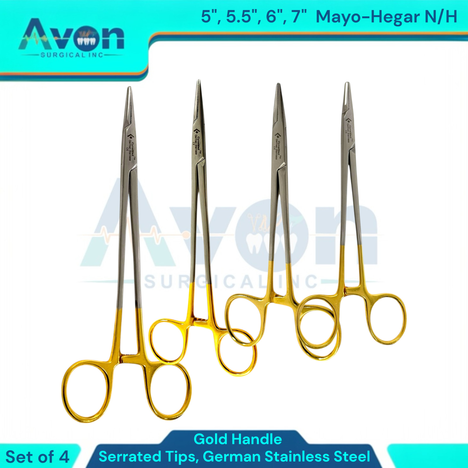 4pc Lot – Serrated Olsen Hegar Needle Holders 5″+5.5″+6″+7″ – German Stainless